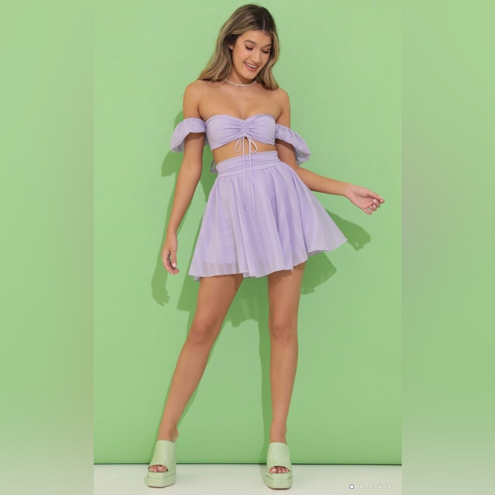 Lucy In the Sky Solay Plaid Chiffon Baby Doll Two Piece Skirt Set in Purple